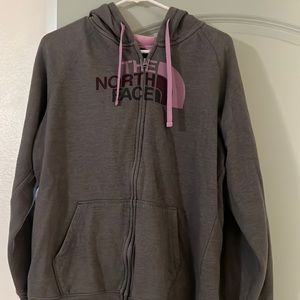 The North Face hoodie.   Used grey and light pink zip front hoodie.